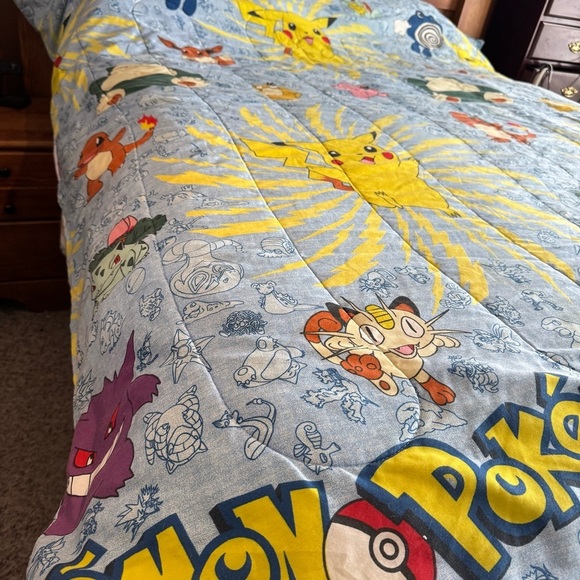 Vintage 90's Pokemon Comforter Blanket Nintendo Pikachu Charmander Eevee Snorlax - Picture 9 of 13